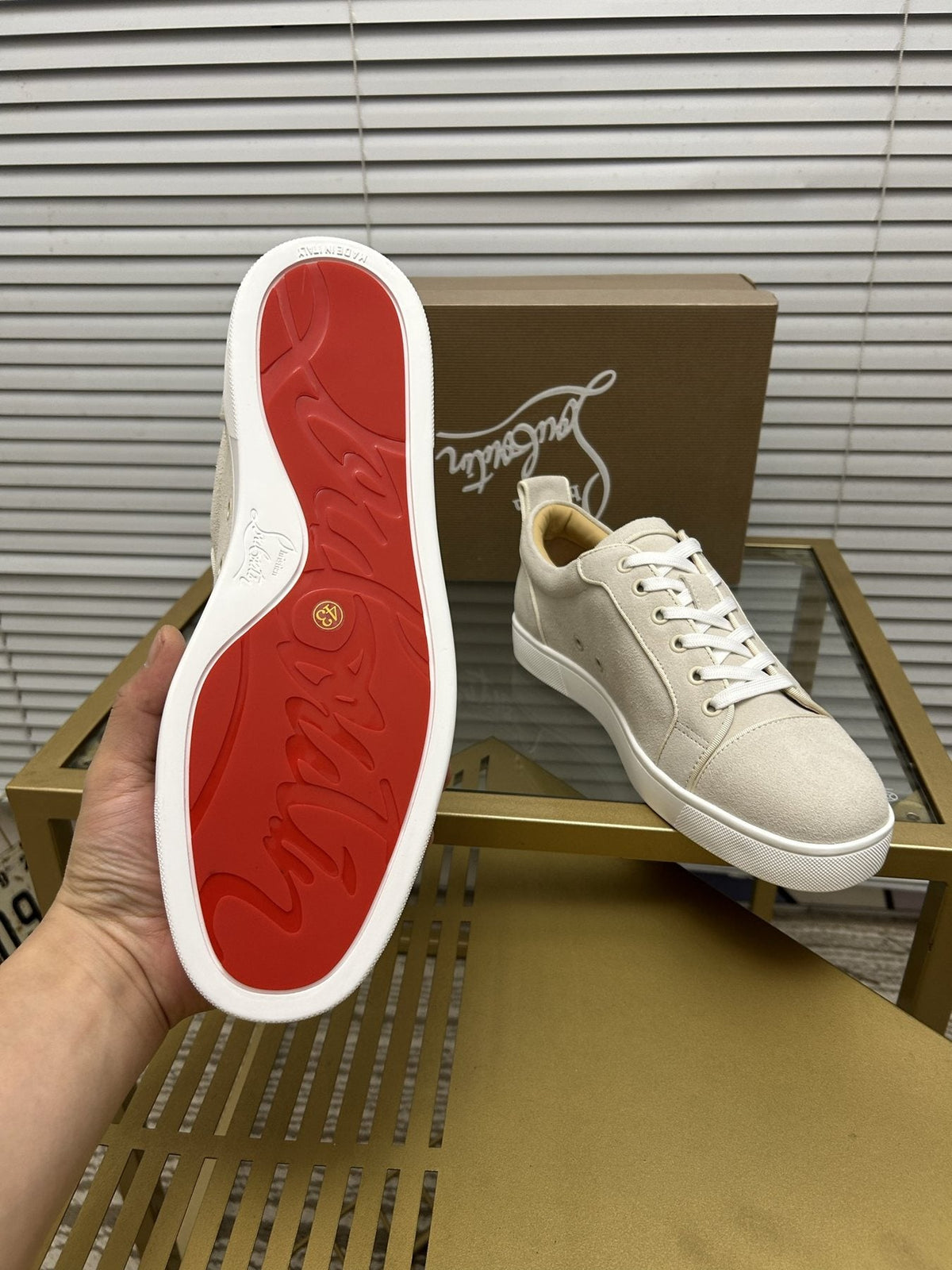 Christian Louboutin Light Beige Low-Top Sneakers — detail