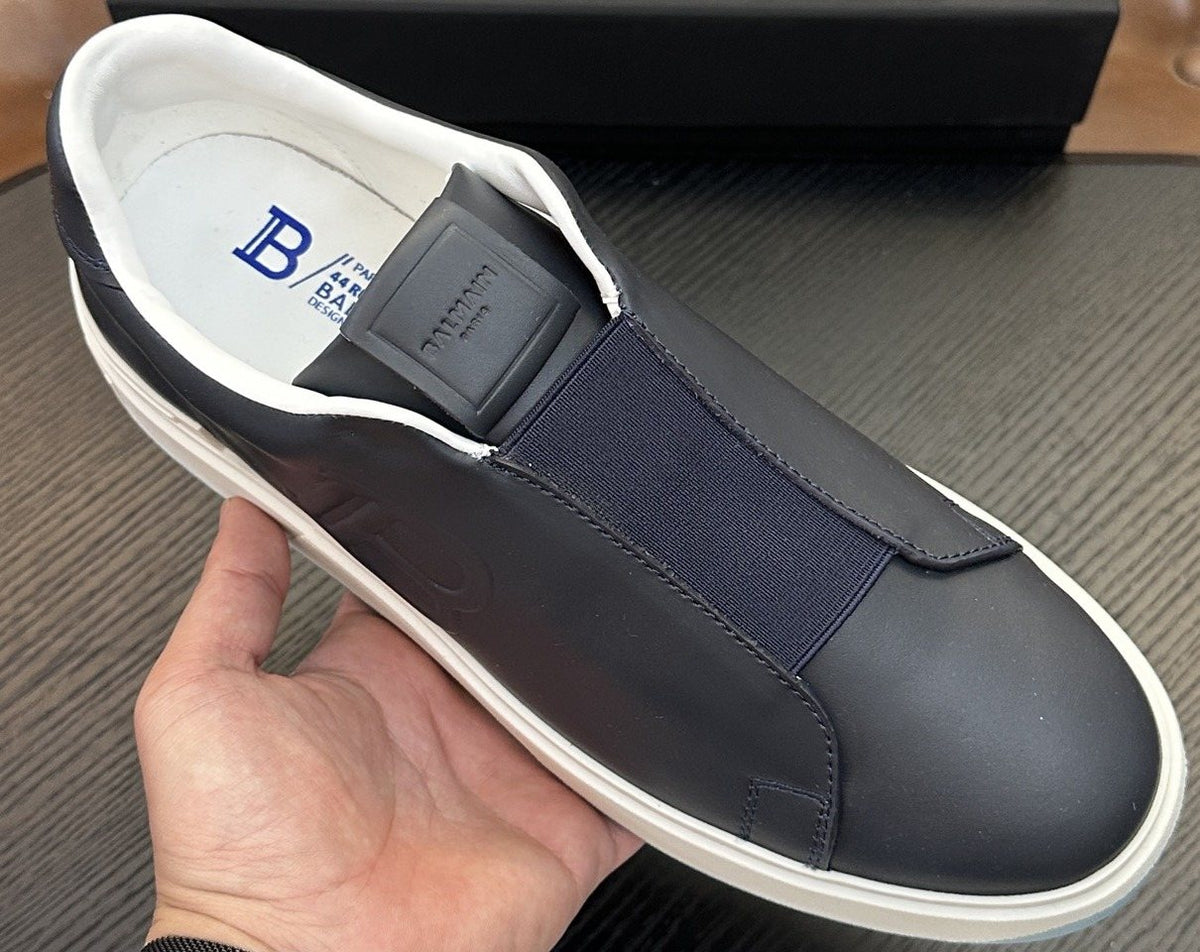 Balmain Navy Elastic Band Slip-On Sneakers — front