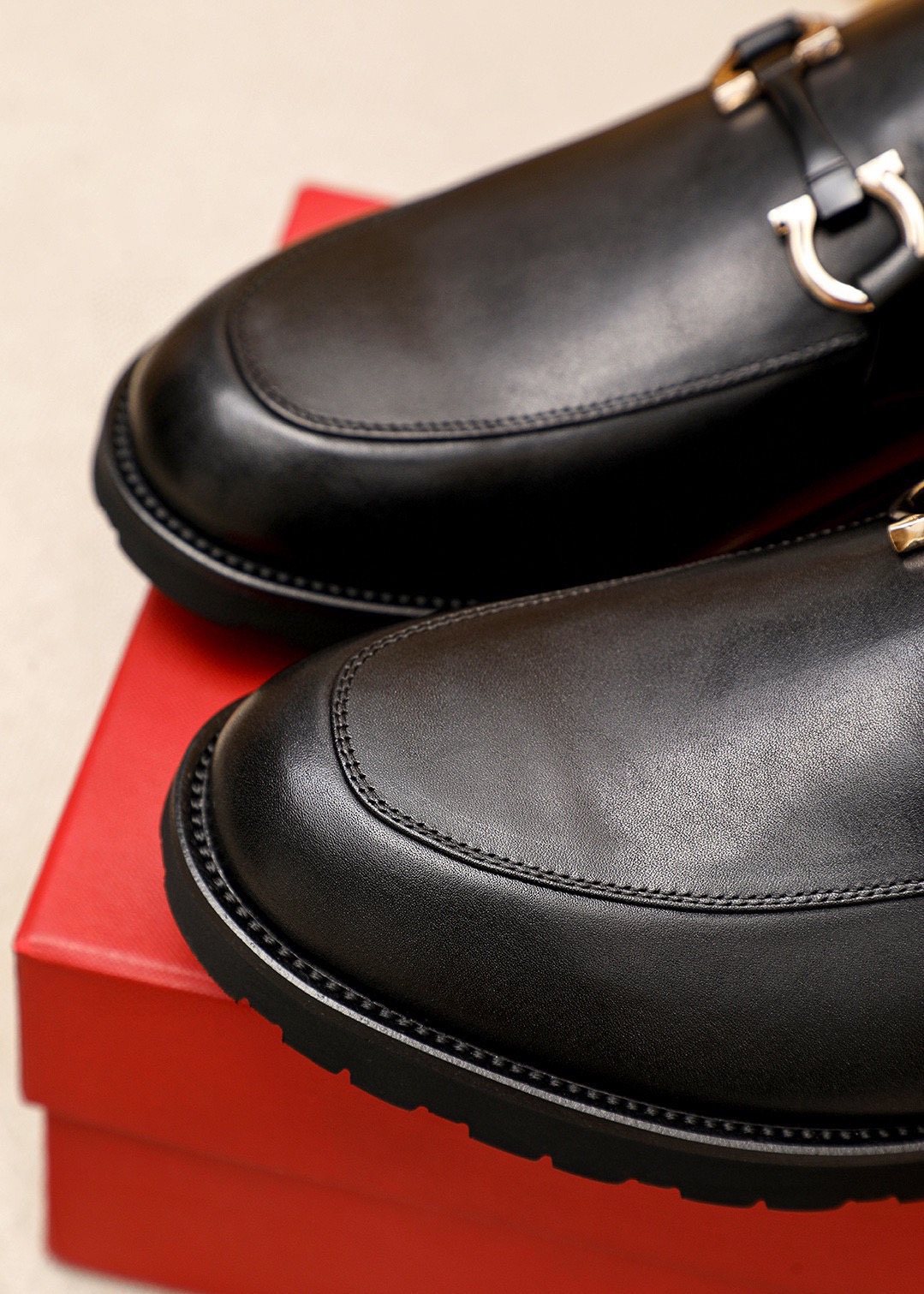 Ferragamo Black Buckle Loafers — detail