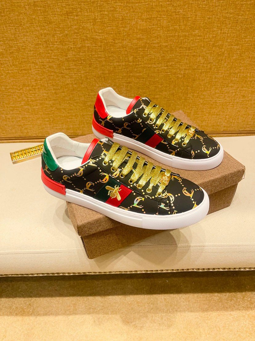 Black Patterned Gold-Lace Low-Top Sneakers — front