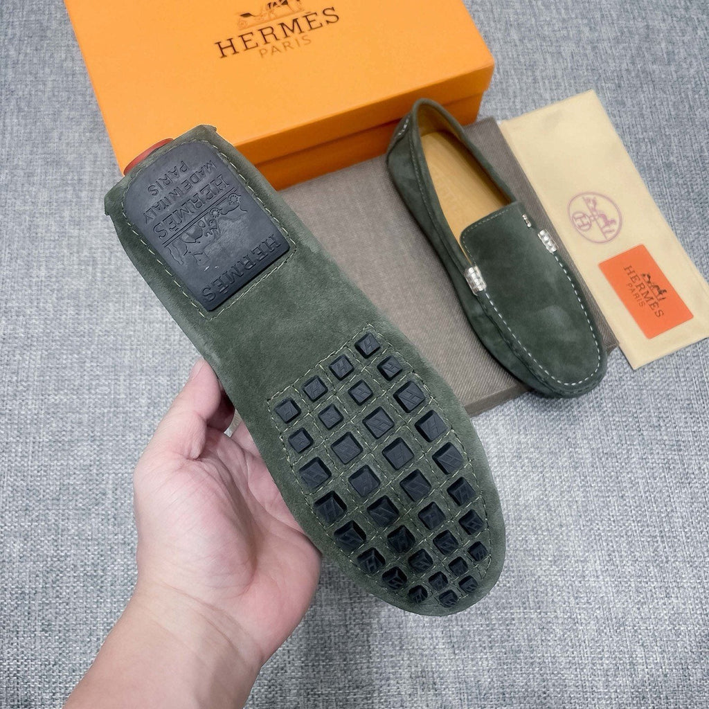 Hermès Dark Green Driving Loafers — detail