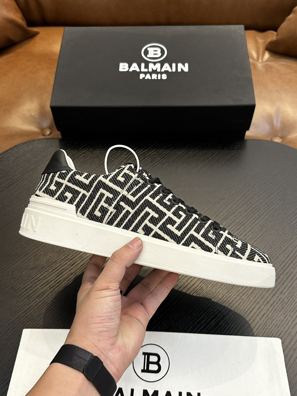 Balmain B-Skate Patterned Low-Top Sneakers — side