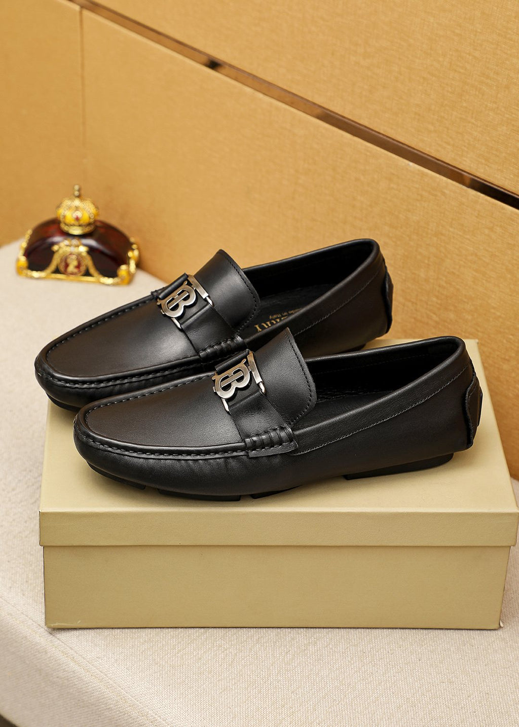 Burberry Black Metal Monogram Loafers — side