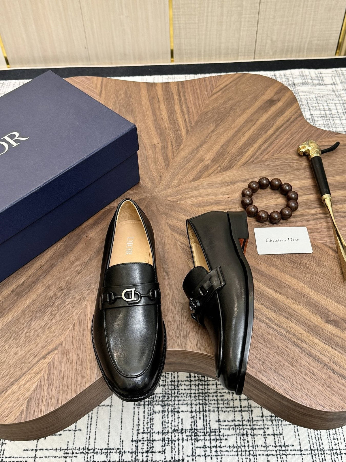 Dior Black Buckle Loafers — front