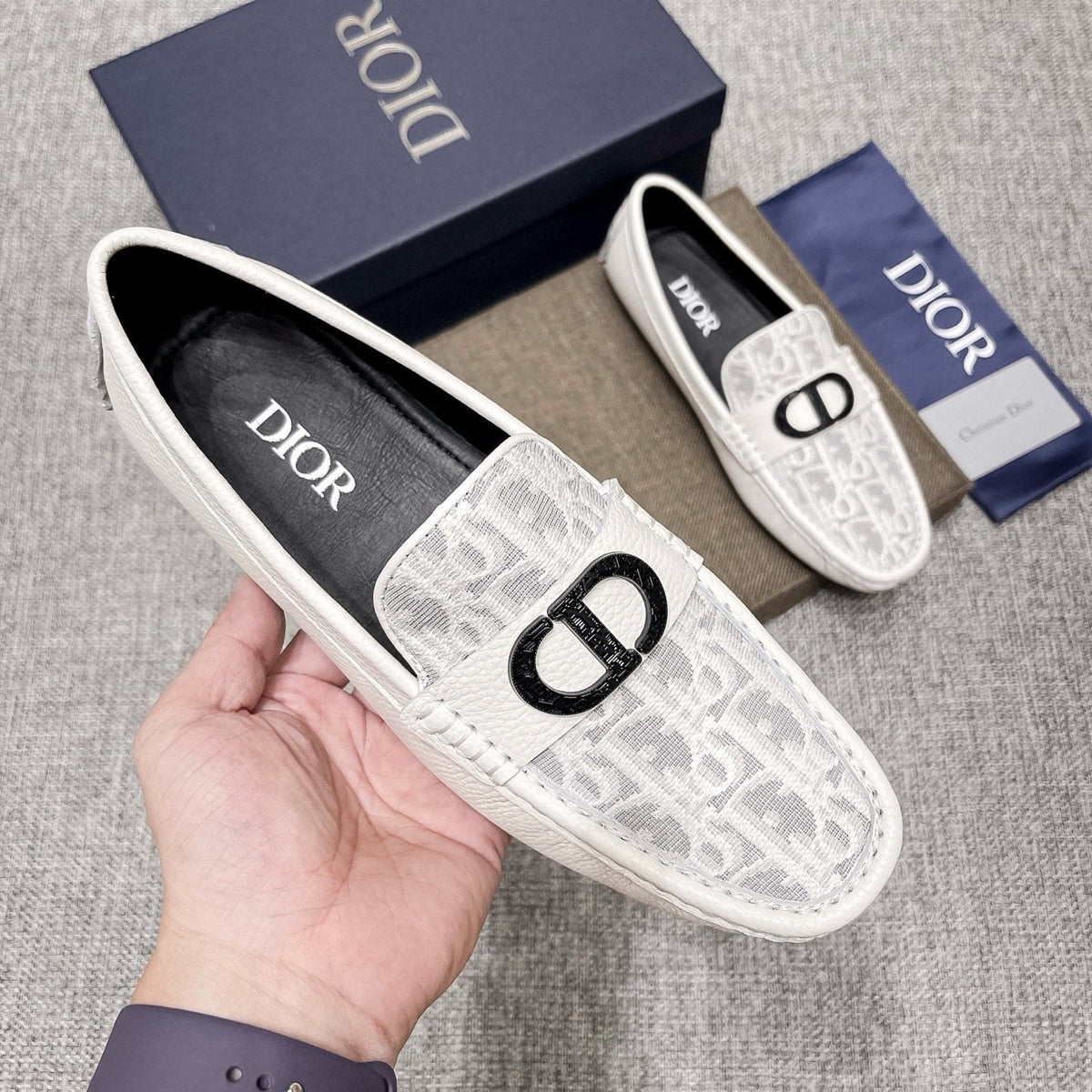 Dior Patterned Strap Loafers — side
