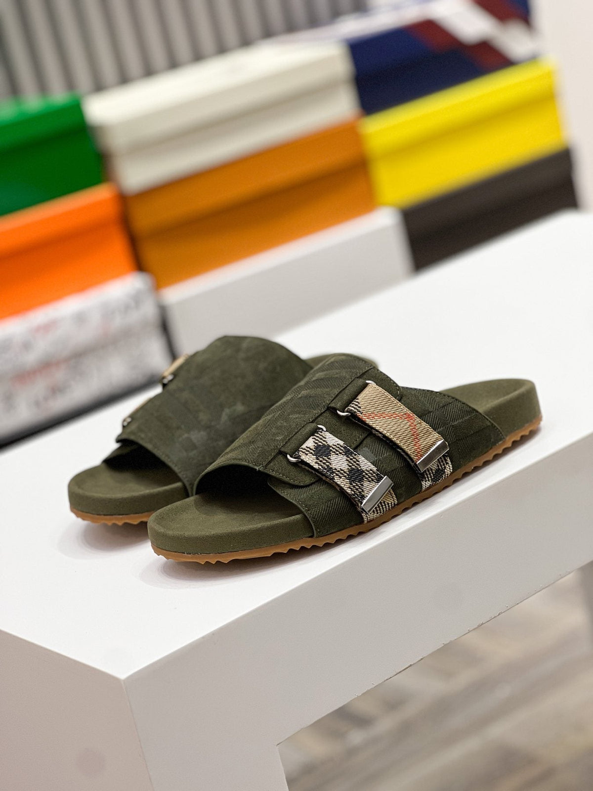 Burberry Check Buckle Slide Sandals — front