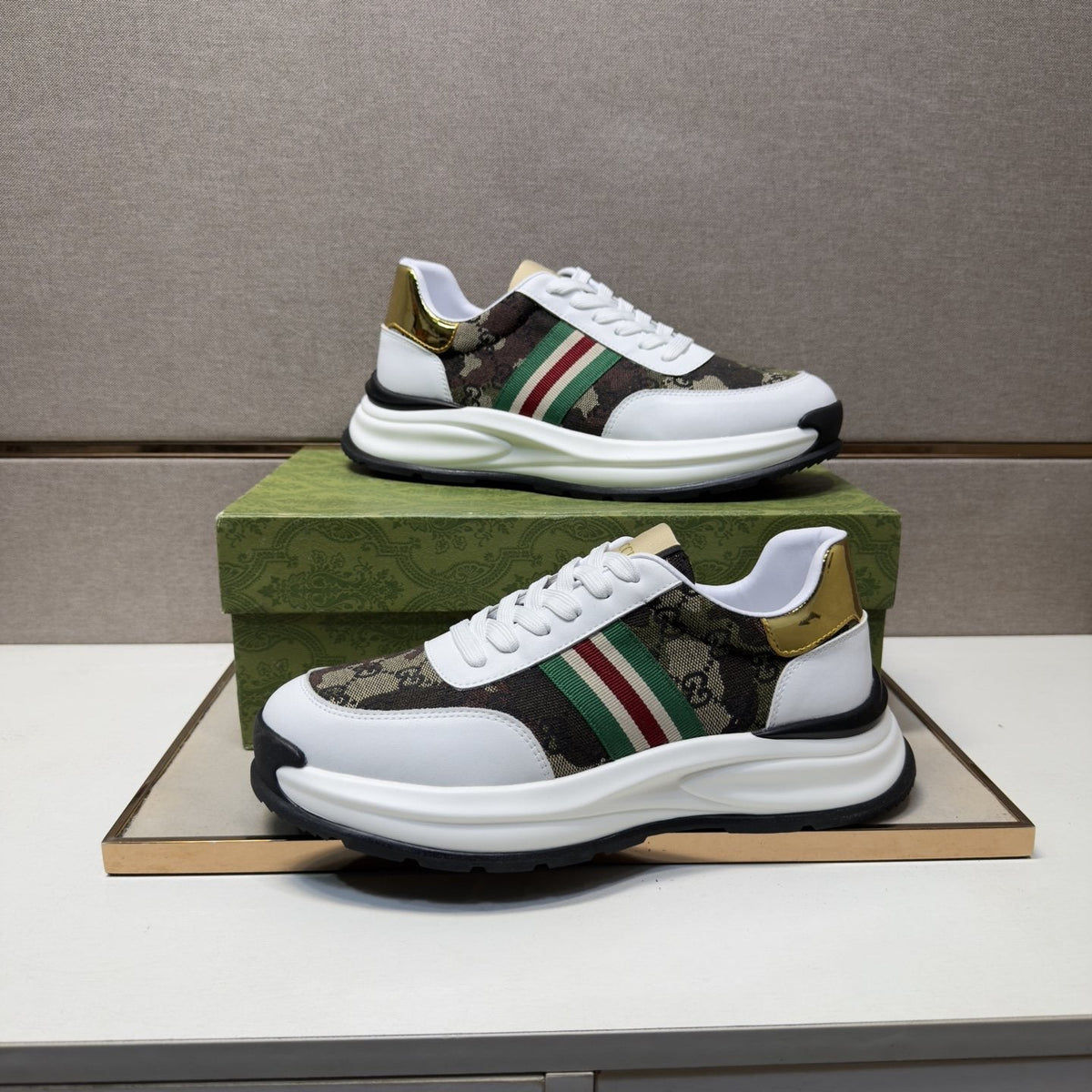 Gucci Black and Gray Stripe Sneakers — front