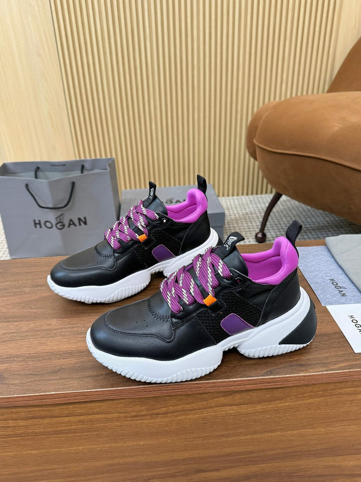 HOGAN Beige and Black Chunky Sneakers — side