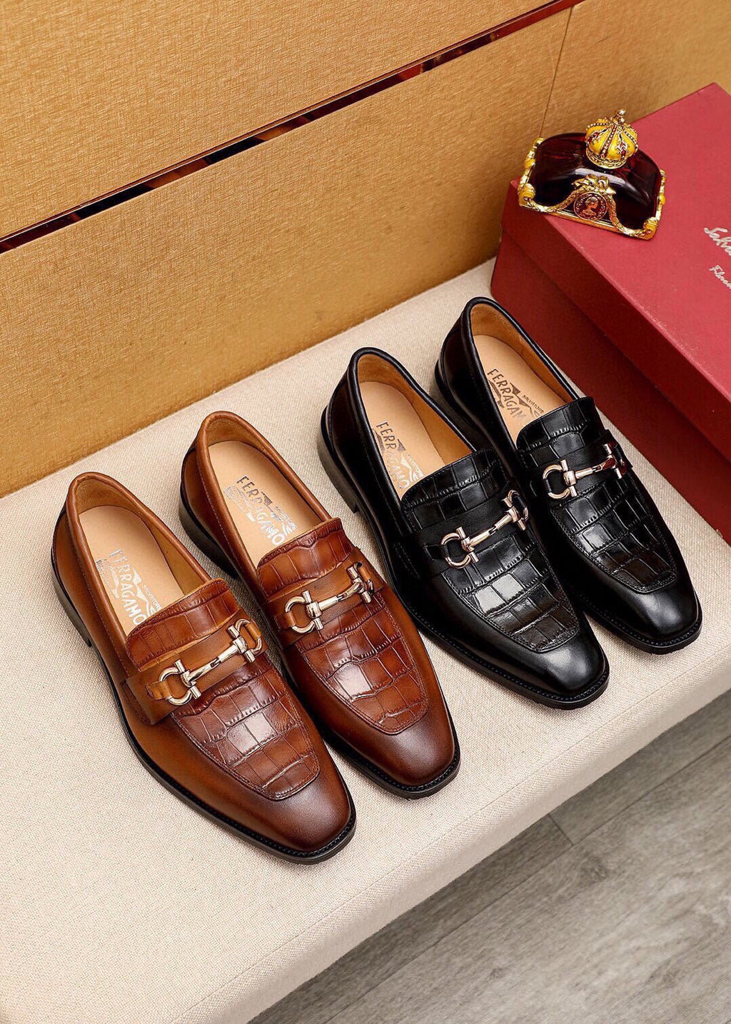 Ferragamo Embossed Bit Loafers — model