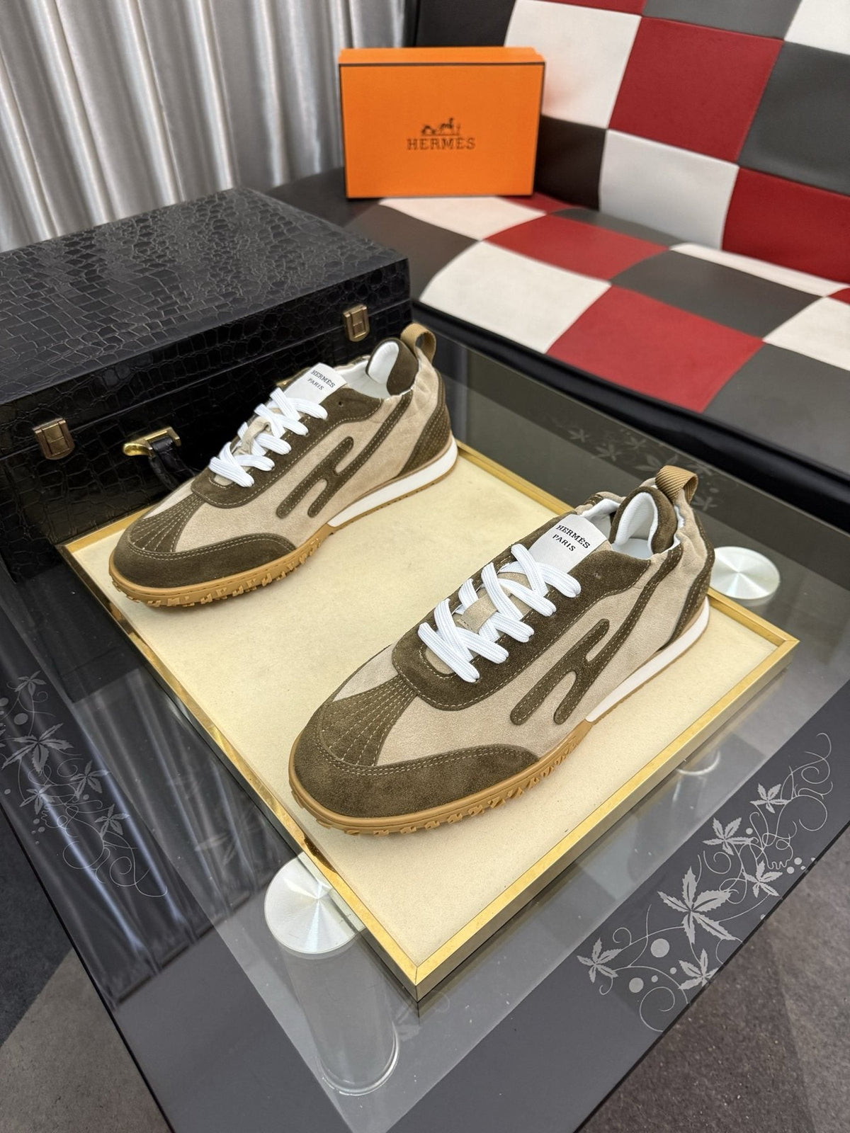 Hermès Layered Panel Low-Top Sneakers — front