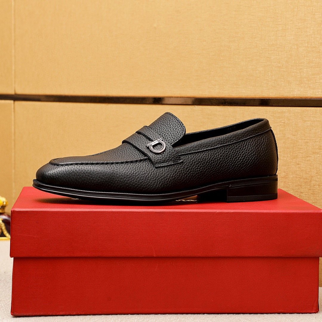 Ferragamo Textured Metal-Accent Loafers — side